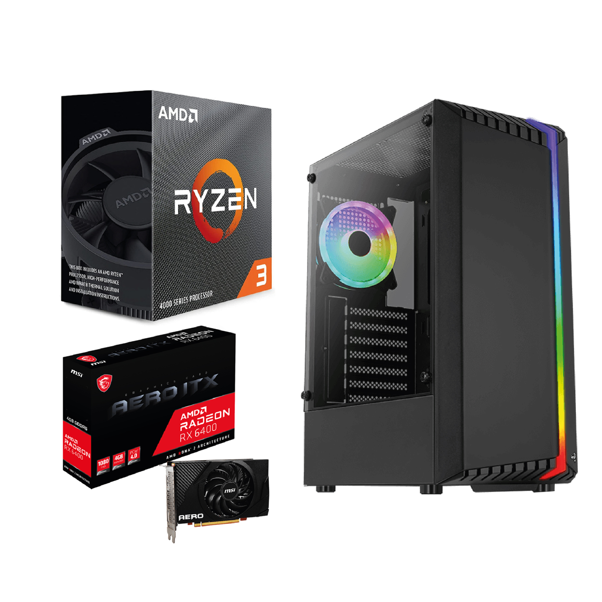 Imagen de Pc Gamer Amd Ryzen 3 4100 A320 16GB RX 6400 SSD480GB WiFi